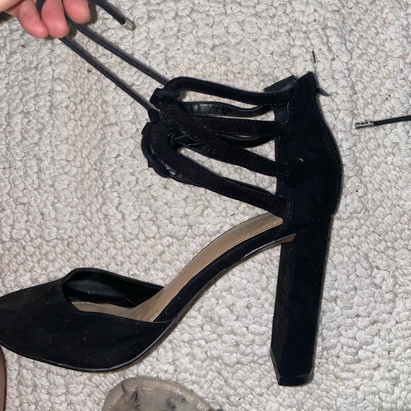 Express Suede Ankle Lace Up Chunky Heels - Picture 4 of 8